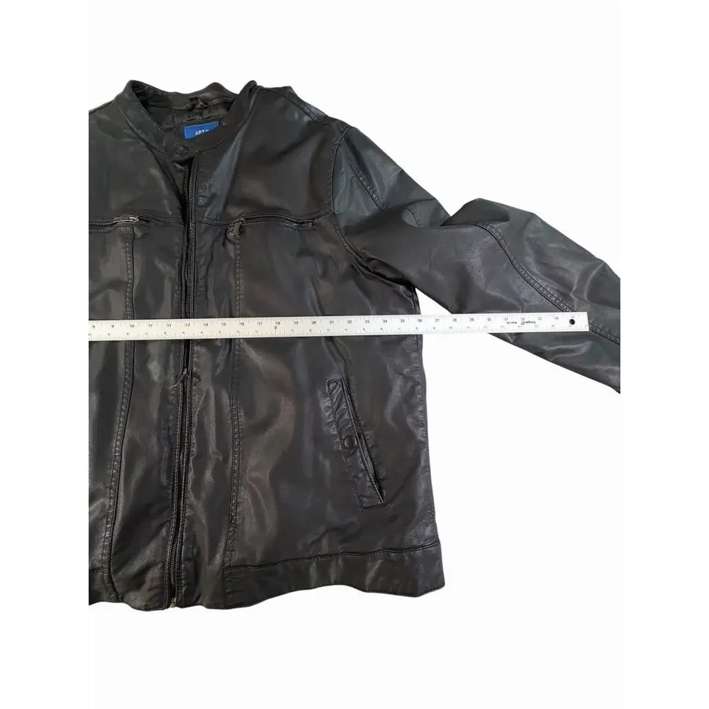 APT 9 Faux Leather Moto Jacket Mens XXL Black Full Zip Motorcycle Vegan Coat